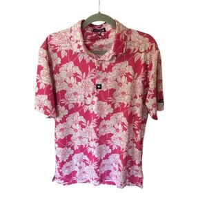 Bad Birdie Men's Lalaland Floral Pink Short Sleeve Polo Shirt - M